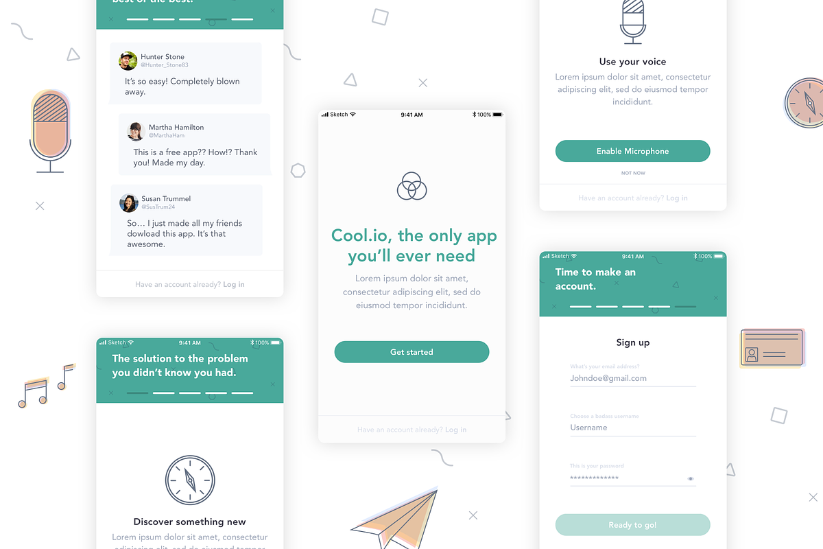 iOS Walk-through UI Kit for Sketch, an UI Kit Template by Bradford Wolf (Photo 1 of 2)