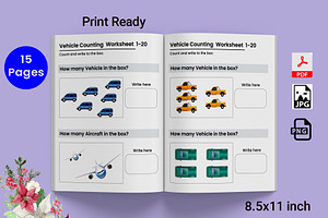 Vehicle counting worksheet for kids