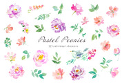 pastel peonies watercolor clipart, a Decorative Illustration by Sawango Designs (Thumbnail 3 of 6)