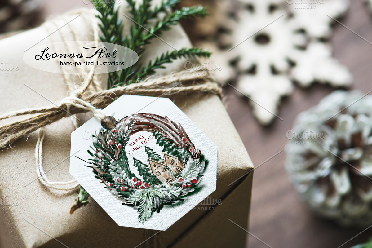 Merry Christmas Wreaths Clipart Set, a Seasonal Illustration by Leonaa art (Photo 12 of 21)