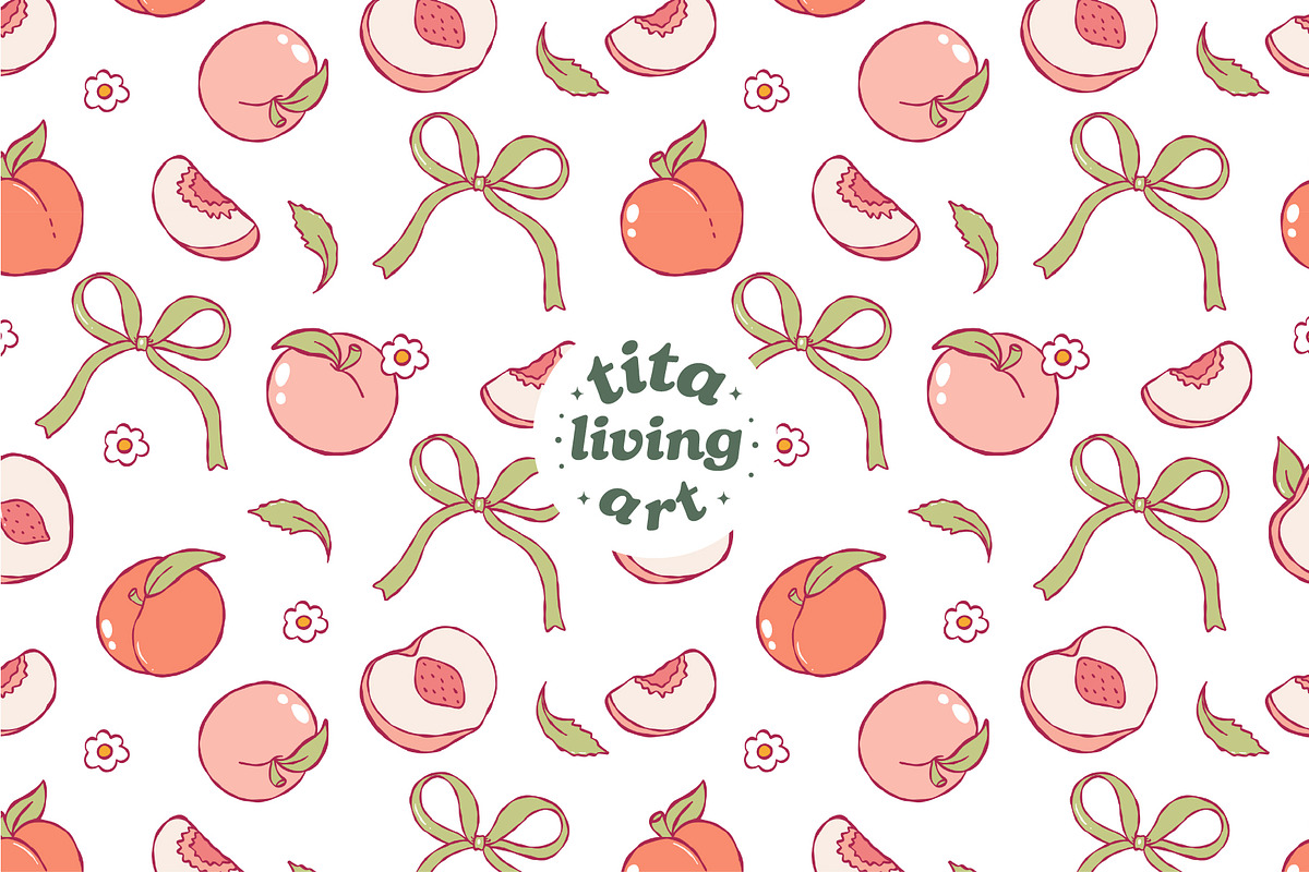 Peach Gingham Seamless Pattern, a Food Illustration by TitaLivingArt (Photo 2 of 10)