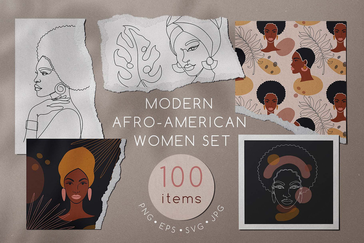Modern Afro-American Women Set, a Texture Illustration by Illustana (Photo 1 of 16)