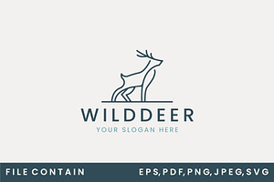 wild deer line art logo vector