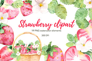 Watercolor Set Strawberry Clipart