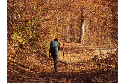Female Hiker on Country Road Near