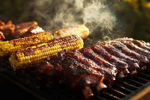 Close up on a BBQ with grilles ribs, a Food & Drink Photo by MistyDay