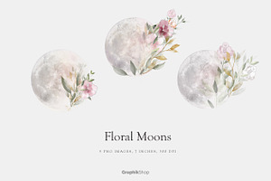 Watercolor Floral Moons