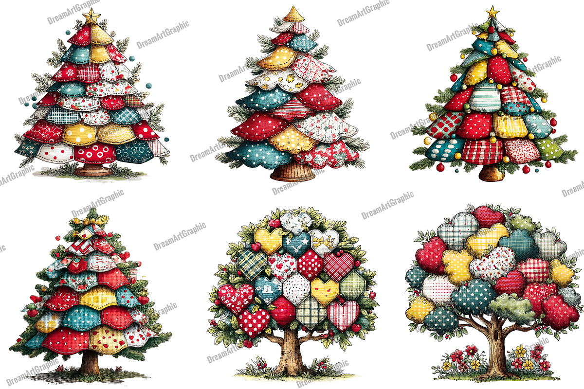 Christmas Tree Patchwork Clipart, an Illustration by DreamArtGraphic (Photo 2 of 4)