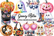 Watercolor Groovy Retro Halloween, an Illustration by Daily.Designs (Thumbnail 1 of 5)