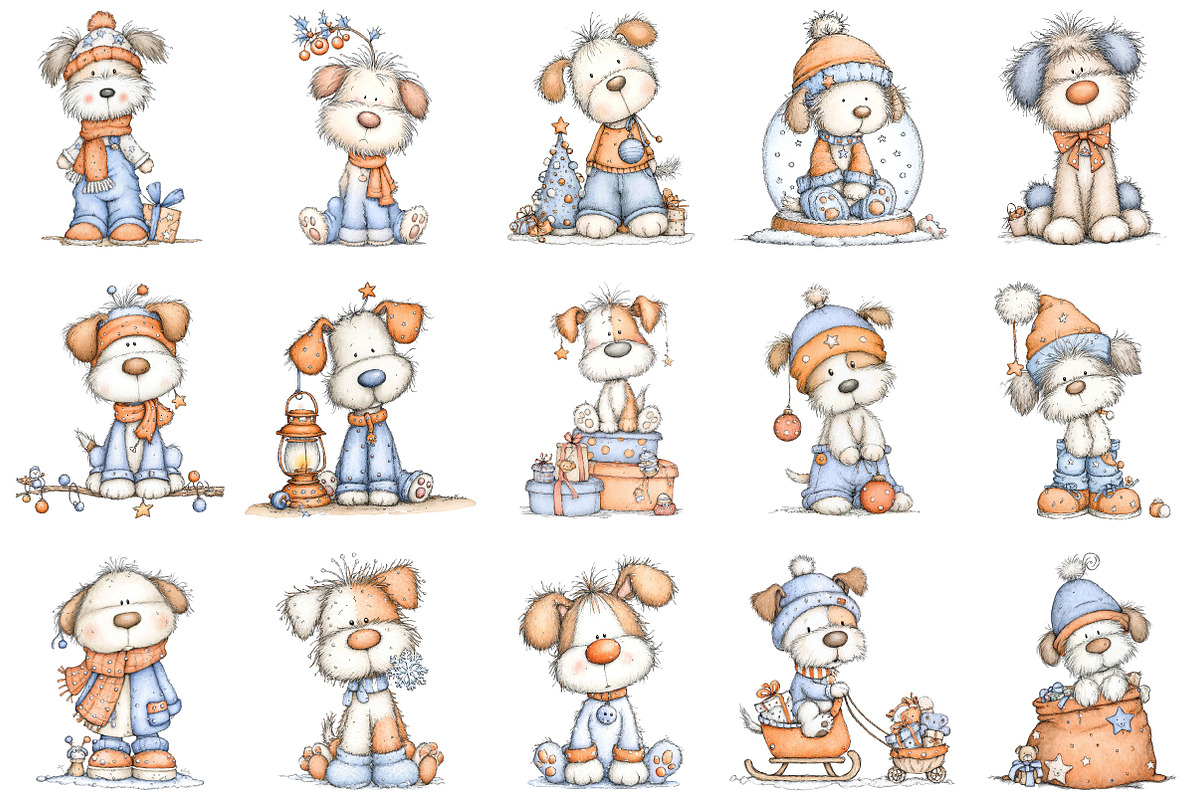 Whimsical Cute Christmas Dog Clipart, an Illustration by Pixels.Craft (Photo 5 of 6)