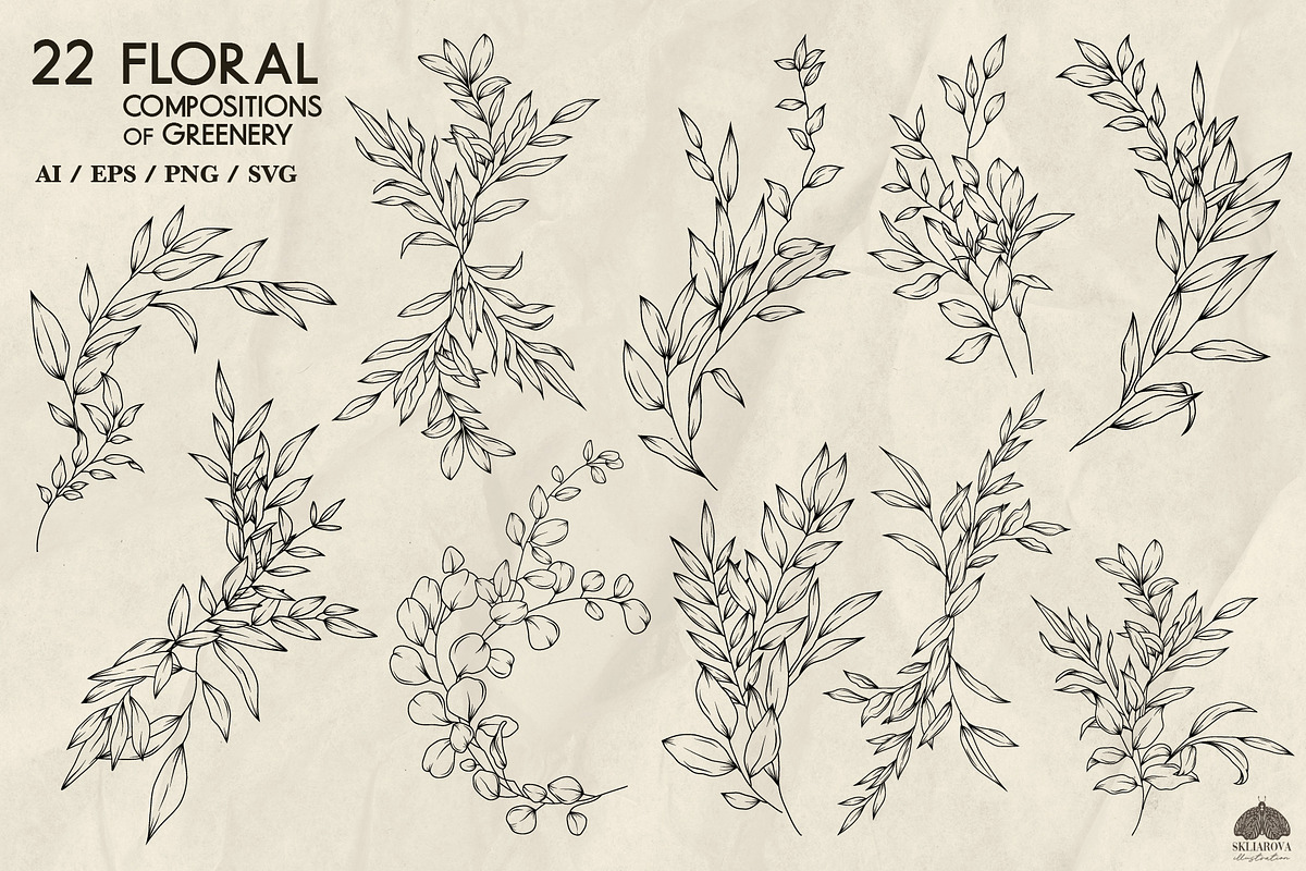 Line Art floral greenery collection