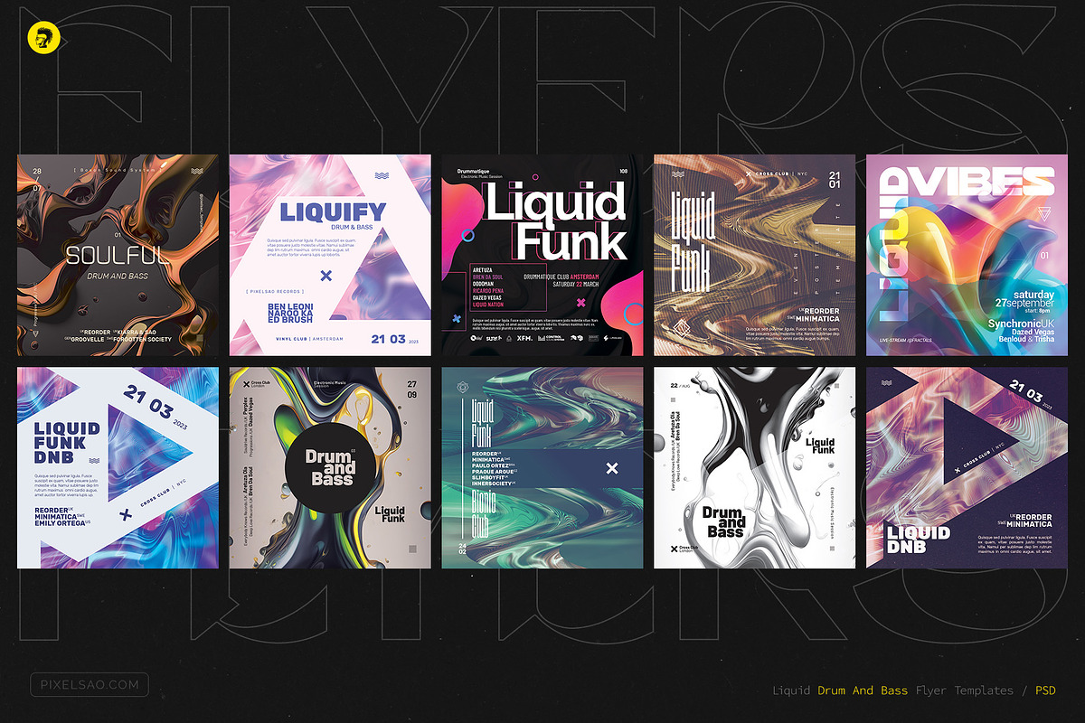Liquid Funk Party Flyers Bundle, a Flyer Template by pixelsao (Photo 3 of 3)