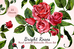 Bright Roses - Watercolor Floral Set