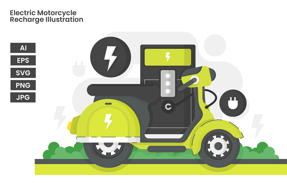 Electric Motorcycle Illustration, a Transportation Illustration by erifqizeicon (Photo 2 of 3)