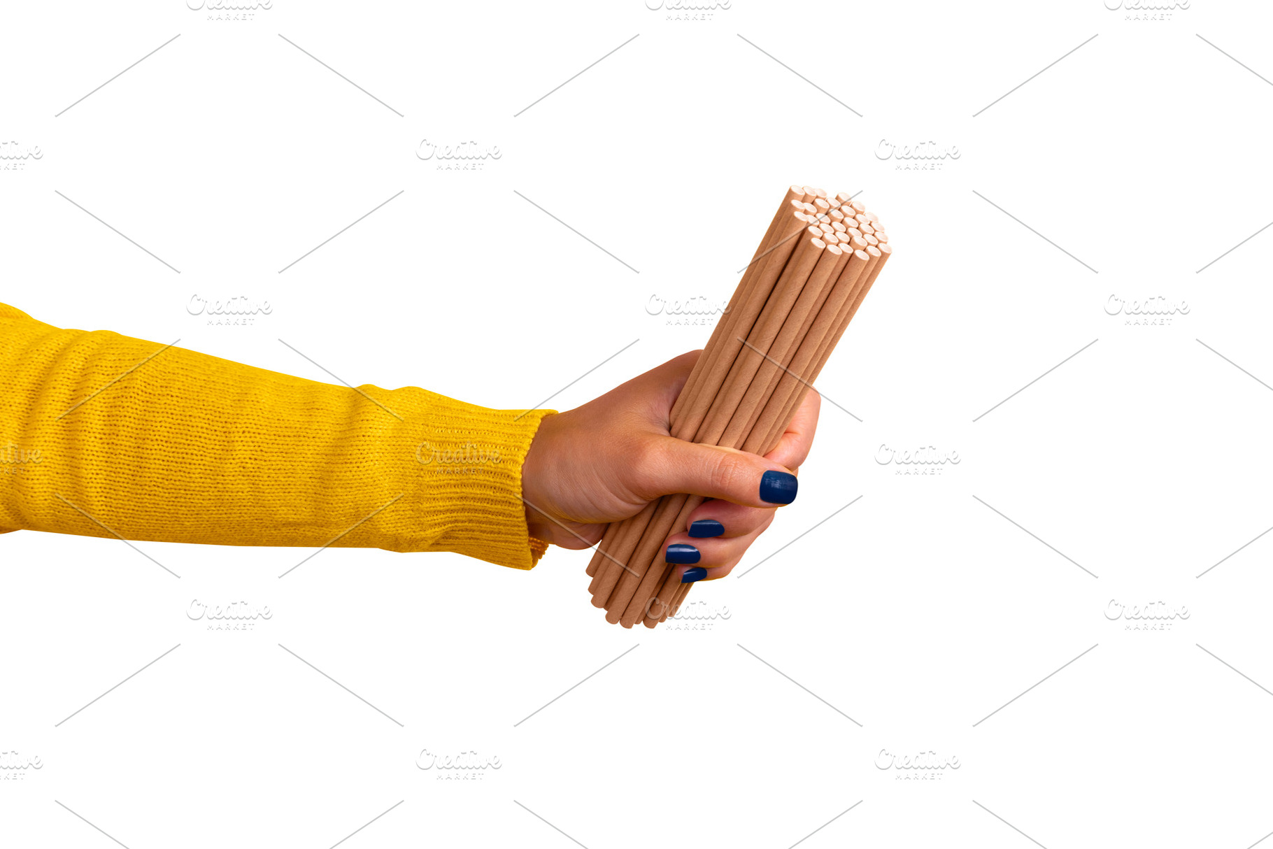 Close-up of a hand in a yellow sleeve holding a bundle of eco-fr, a Food & Drink Photo by Ales Munt