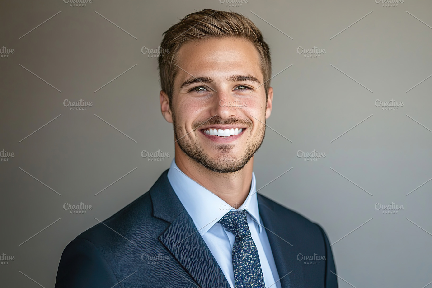 Professional man smiling in formal attire with neutral background, a Person Photo by AlyaAnd