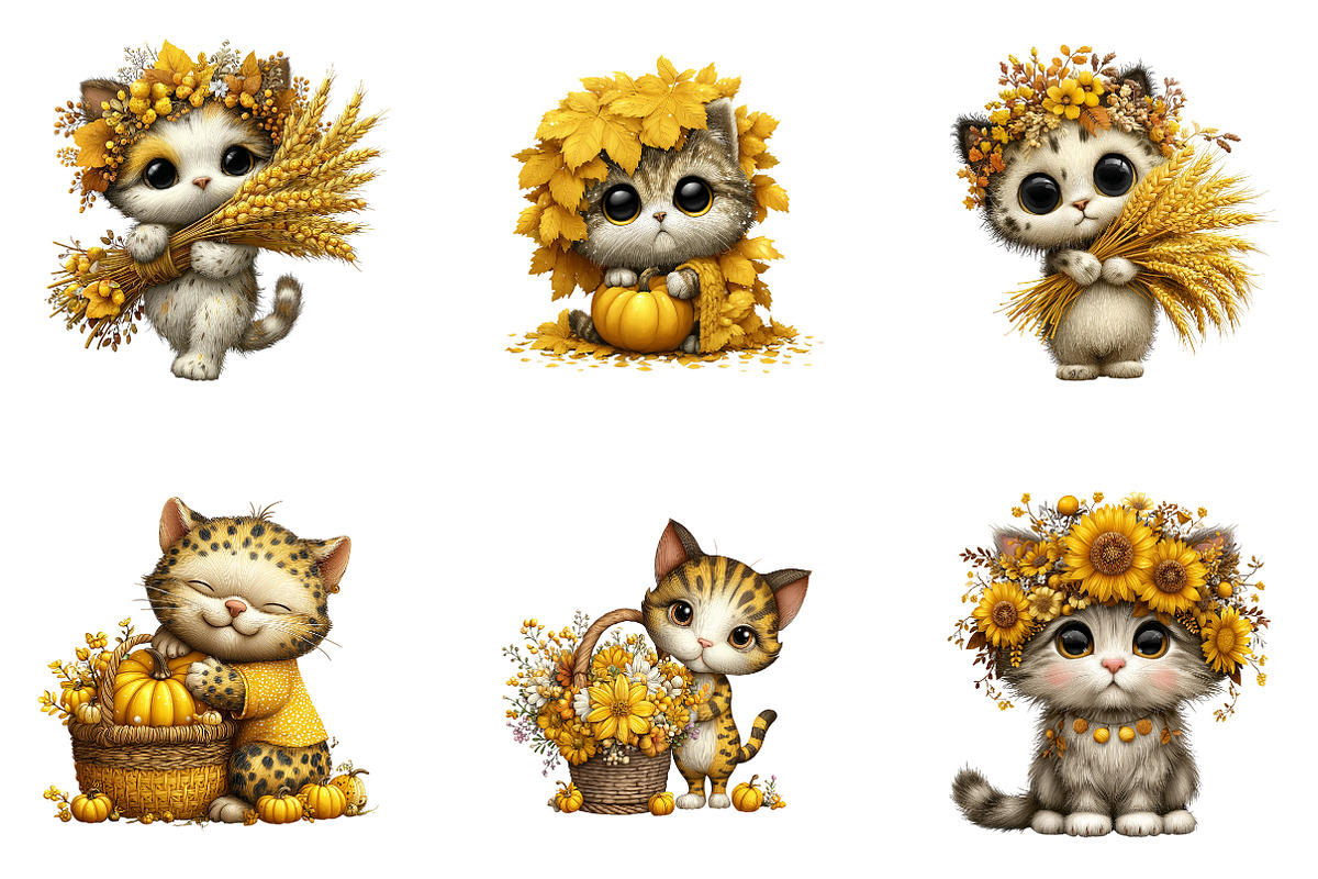 Whimsical Autumn Cat Clipart, a Seasonal Illustration by CreationArt (Photo 5 of 6)