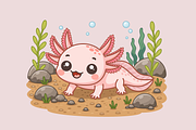 Pink Axolotl Cartoon Underwater, an Animal Illustration by Artpon Illustration (Thumbnail 2 of 3)