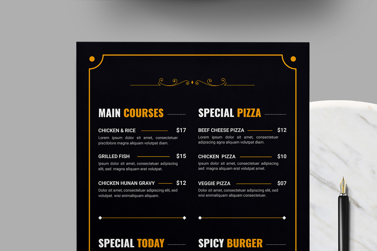 Restaurant Food Menu Layout, a Stationery Template by MightyDesign (Photo 4 of 8)