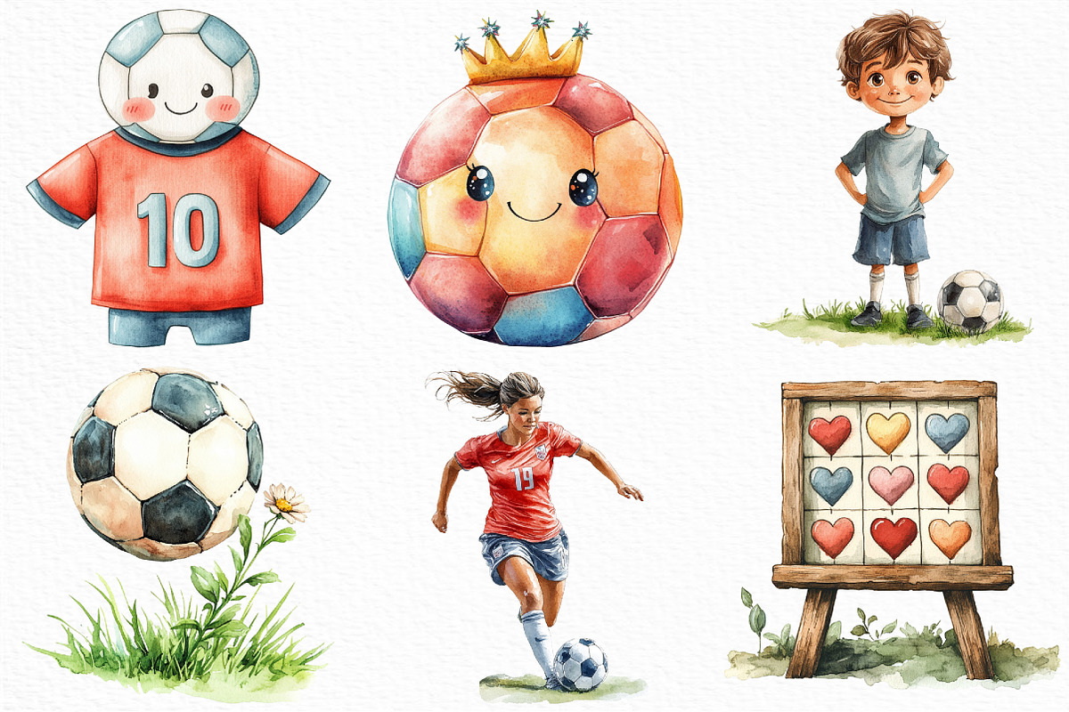 Watercolor Cute Soccer Clipart, an Illustration by Craft Nest (Photo 2 of 6)