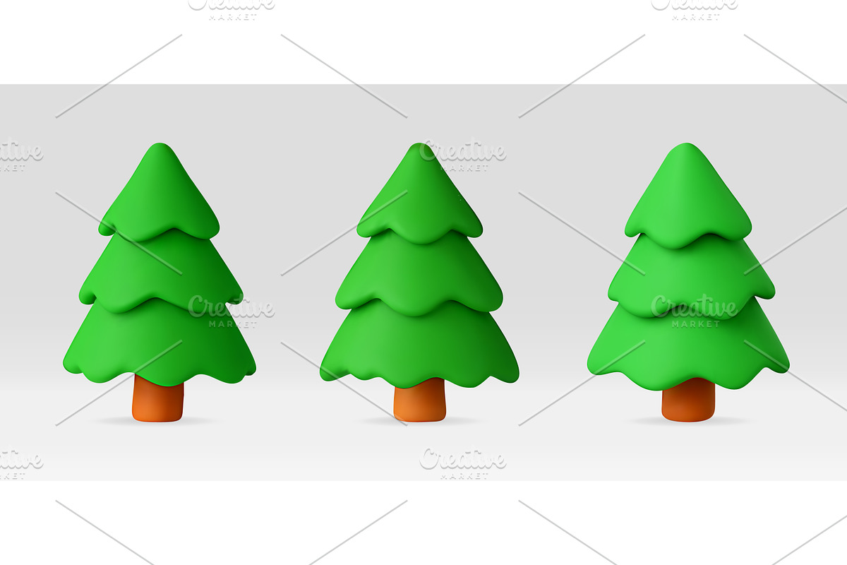 Set of three green 3d stylized fir, an Object Illustration by Abscent