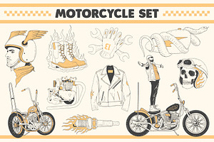 Motorcycle Set, an Illustration by Bromz Studio