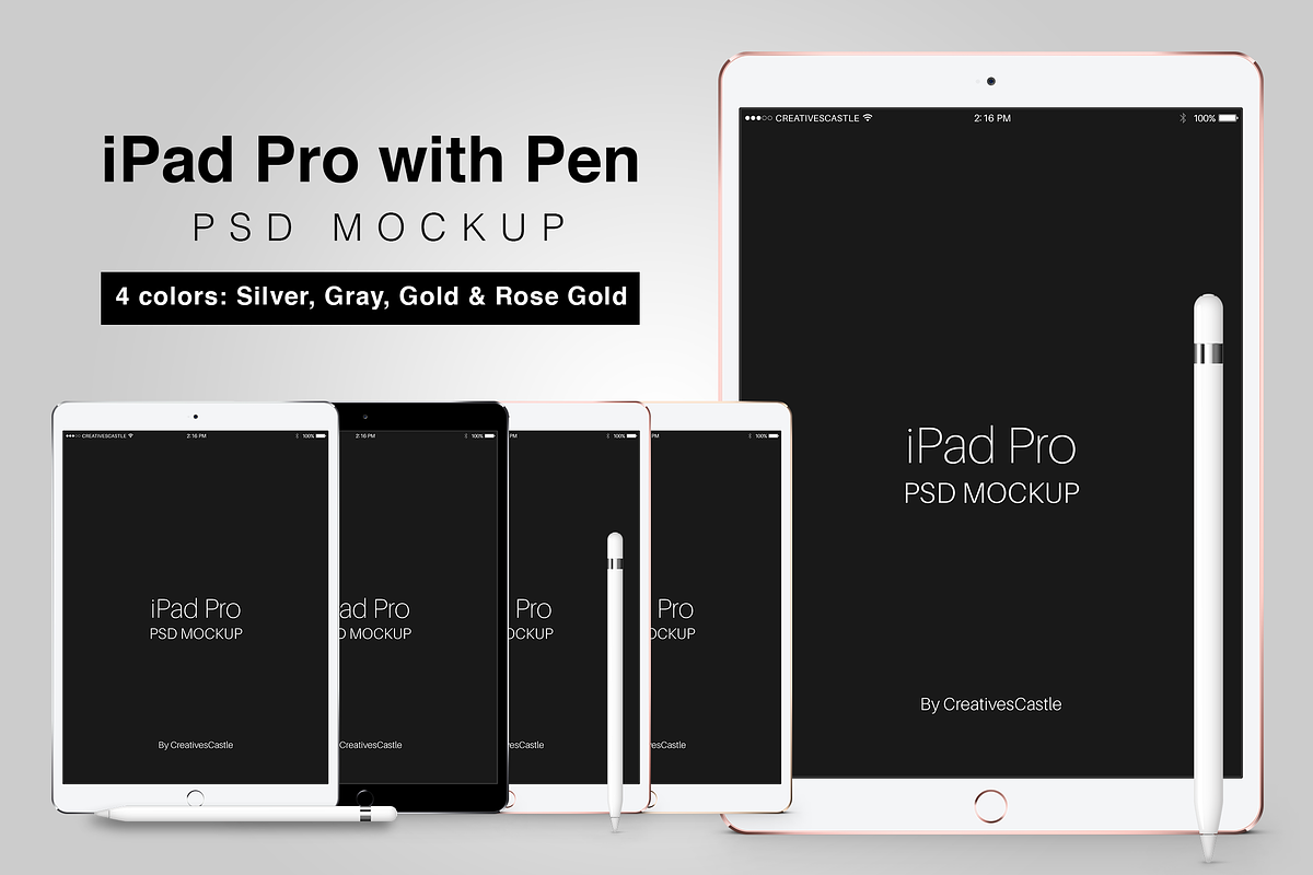 iPad Pro PSD Mockup with Pen, an iPad Mockup by CreativesCastle (Photo 1 of 5)