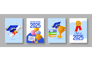 Posters with 3D graduation elements., an Education Illustration by Liudmyla Matviiets