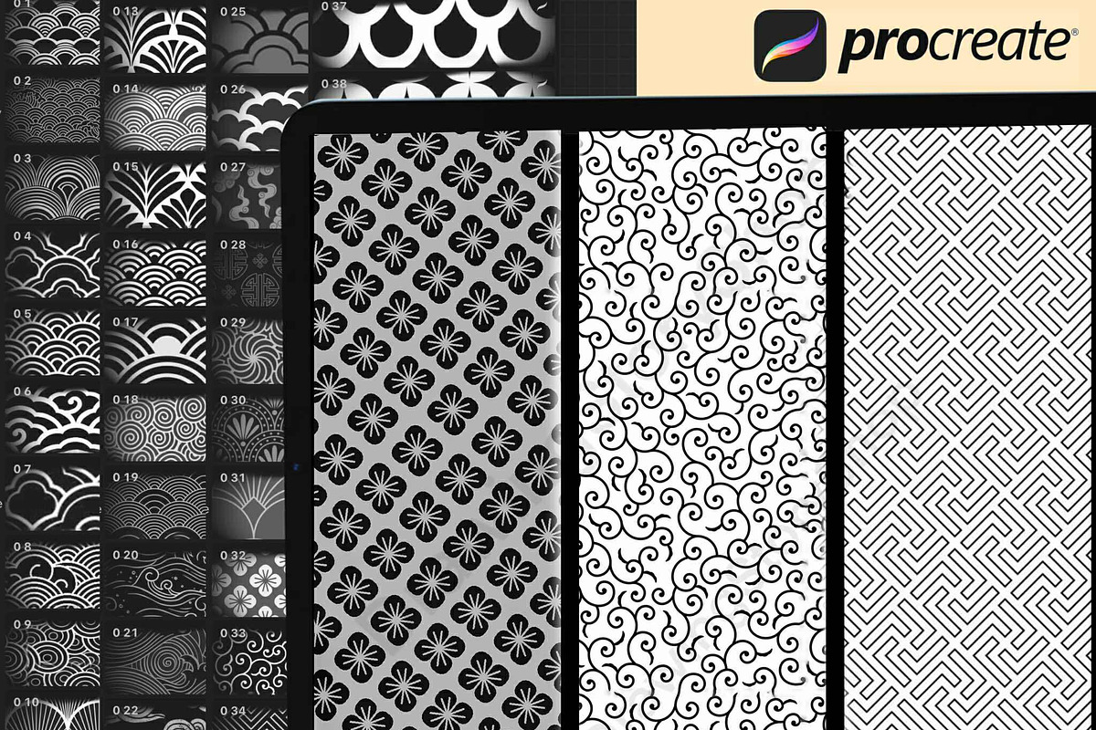 130 Procreate Japanese Pattern Brush, a Brush Add-On by DrawingStoryShop