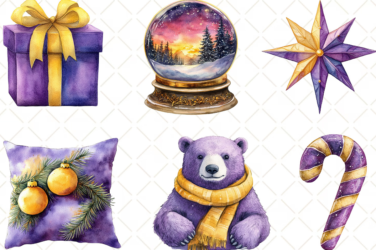 Purple And Yellow Christmas Clipart, an Illustration by Black Bird Studio (Photo 6 of 6)