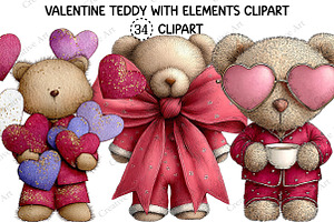 Valentine Teddy With Elements Bundle, an Illustration by Creative Art