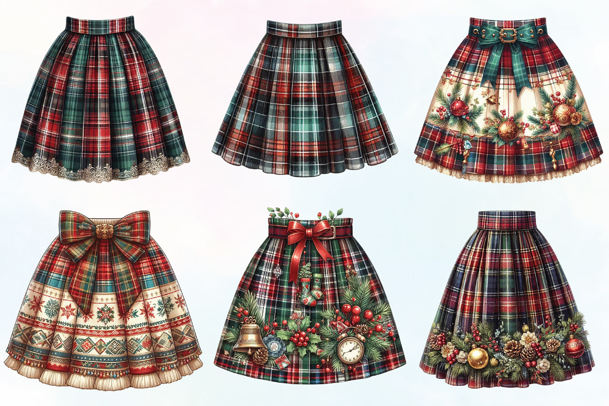 Watercolor Christmas Plaid Skirt PNG, an Illustration by CraftArtStudio (Photo 2 of 6)