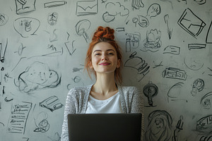 Freelancer woman works on her laptop, a Photo by Pavel_design