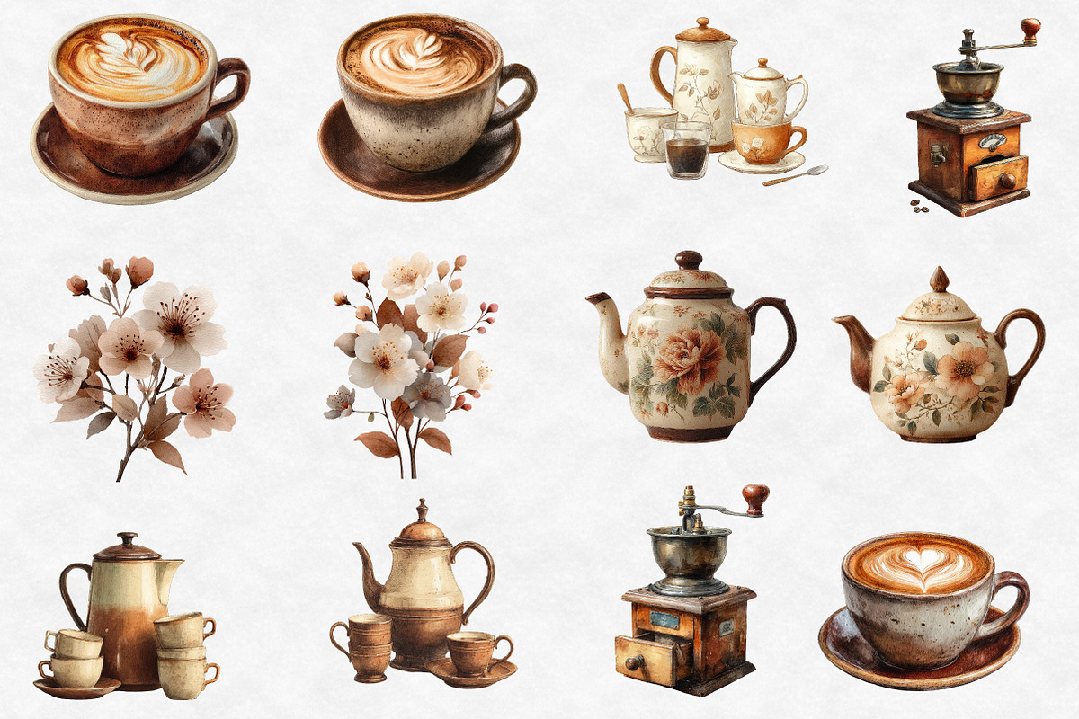 Sepia Spring Coffee Time Clipart, an Illustration by Designworld (Photo 2 of 5)