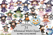 Whimsical Witch Clipart, an Illustration by CitraGraphics (Thumbnail 1 of 5)