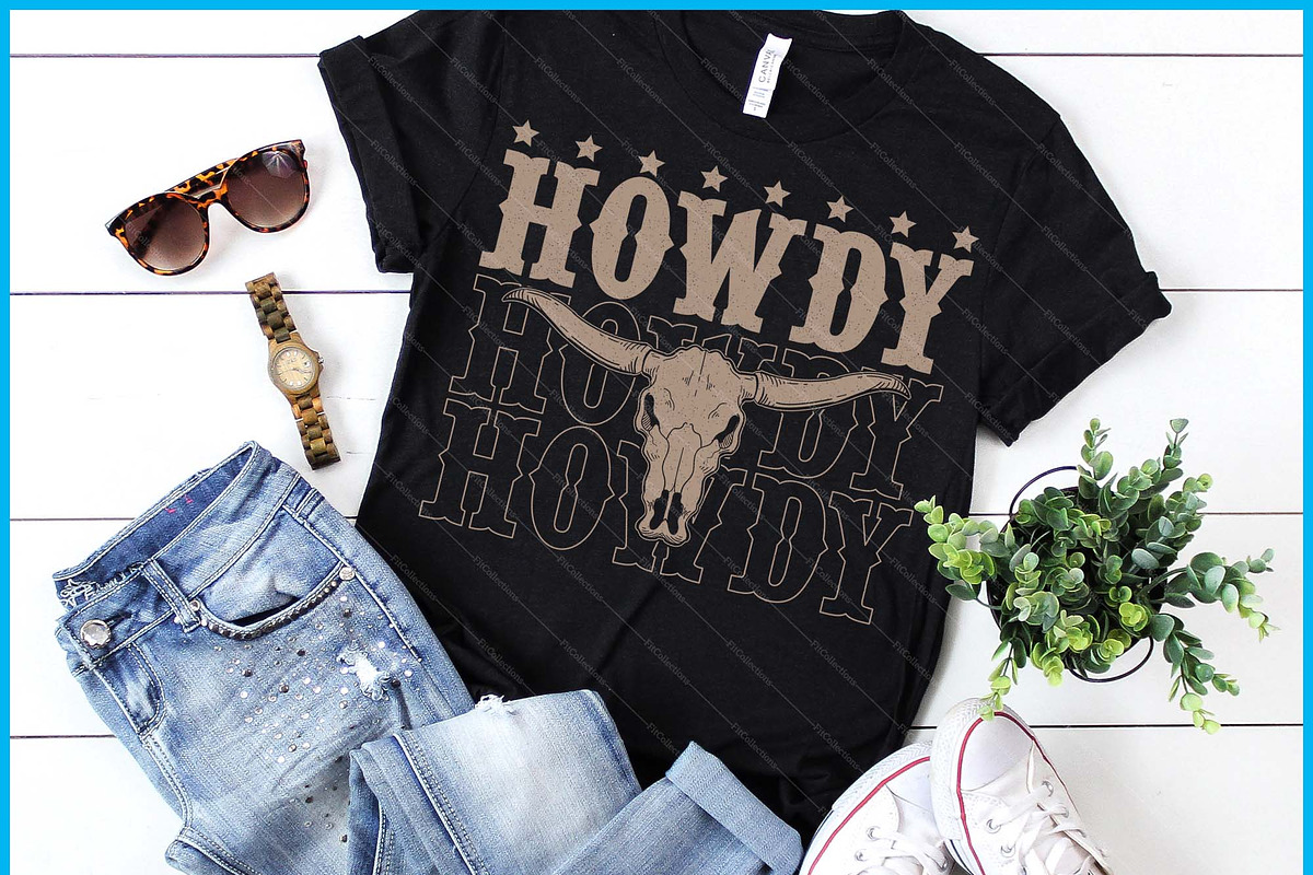 Retro Howdy Cow Bull Skull Cowboy, a Graphic by Creativeusart (Photo 1 of 4)