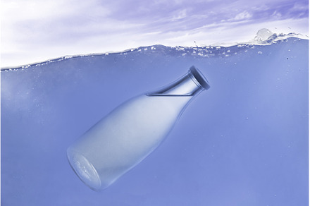 transparent glass bottle underwater