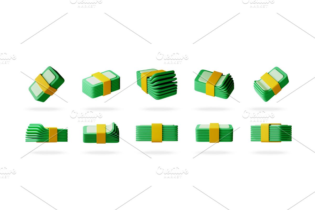 3D set of many green stacked cash, a Finance Illustration by Abscent