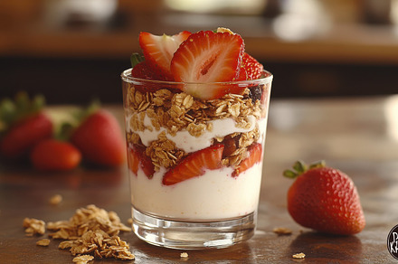 Strawberry parfait: layers of yogurt, a Background Photo by Pixeness