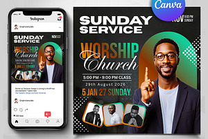 Sunday Service Church Canva Flyers