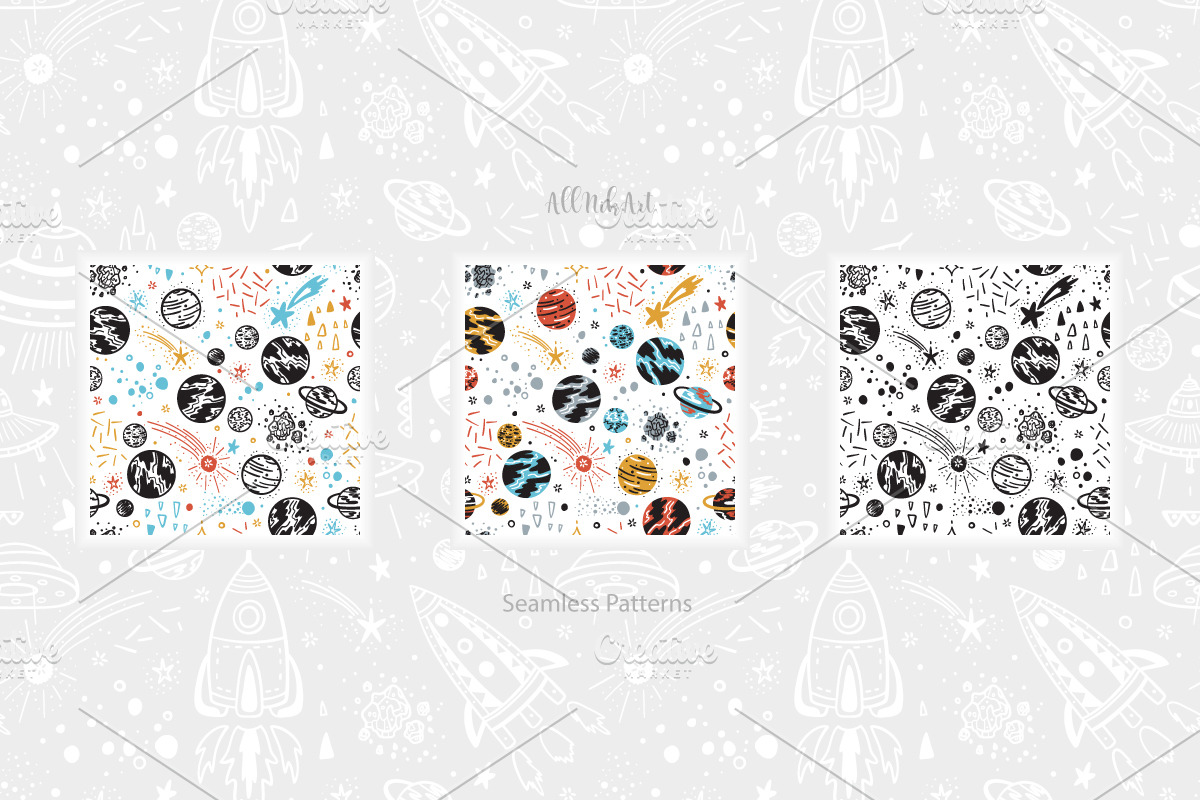 Space Seamless Patterns and Cliparts, a Pattern Graphic by AllNikArt
