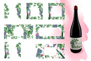 Wine and Grapes,watercolor clip art, a Food Illustration by SvetLana (Thumbnail 8 of 16)