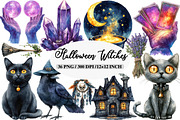 Watercolor Halloween Witches Clipart, an Illustration by Daily.Designs (Thumbnail 1 of 5)