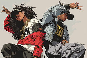 Dynamic hip-hop street style with fashionable young dancers, an Illustration by AS photostudio