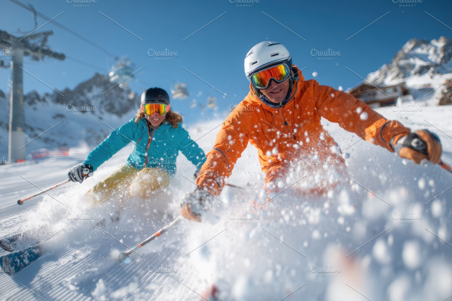 Happy skiers enjoying a sunny day on the slopes, a Sports & Recreation Photo by AlyaAnd