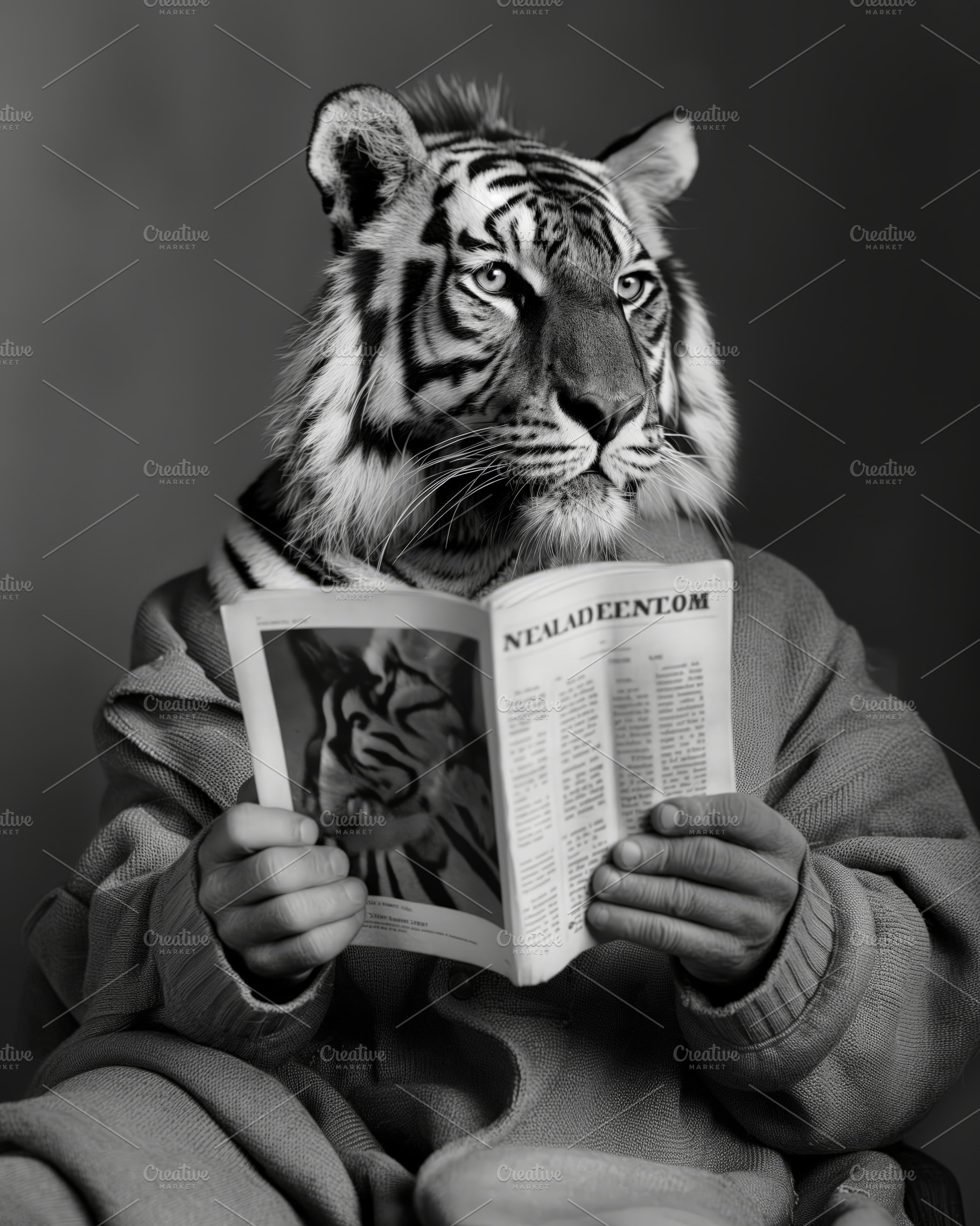 Black and White Portrait of a Tiger, an Animal Photo by Hamza067