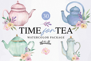 Watercolor Teapot Flower Floral