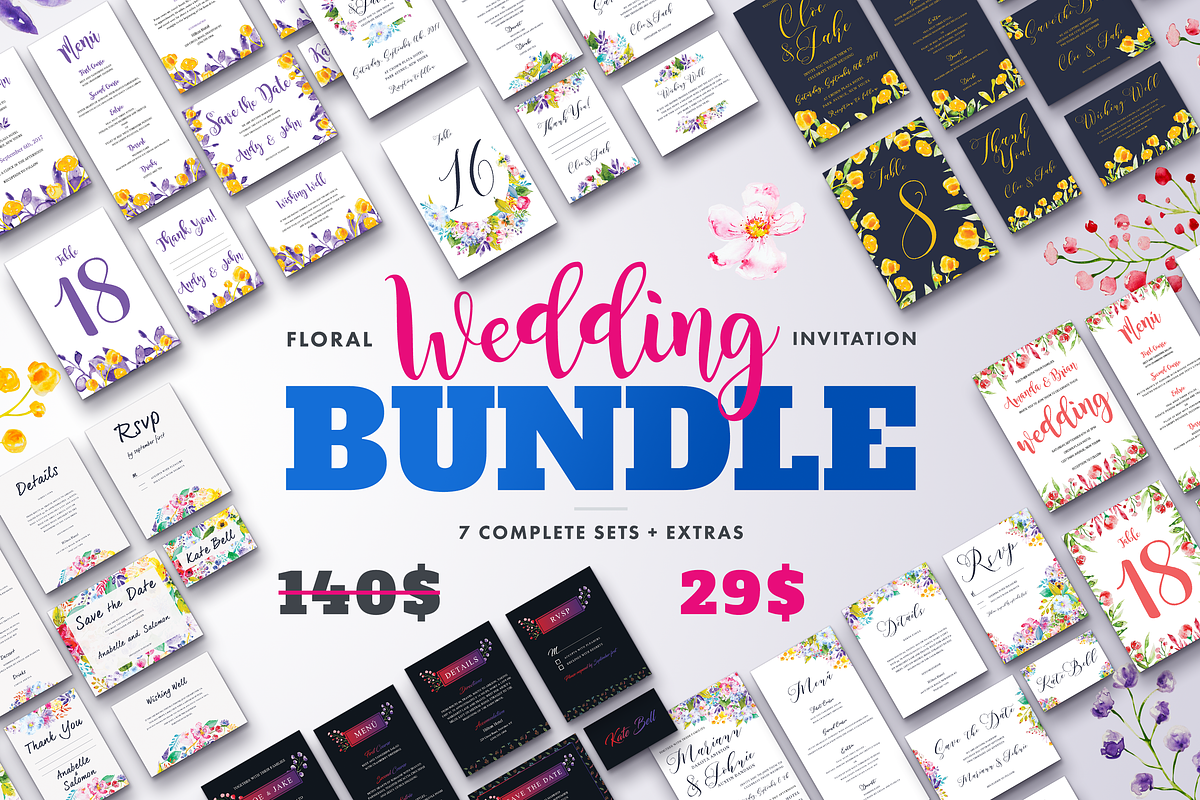 Floral Wedding Invitation Bundle, an Invitation Template by LovePowerDesigns (Photo 1 of 17)