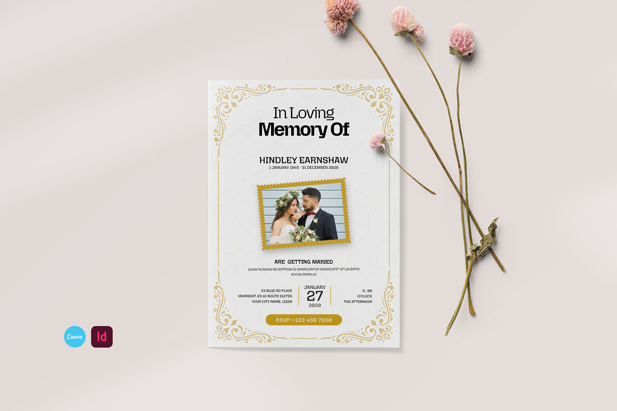 Floral Wedding Invitation Template, a Stationery Template by Creatiya Type (Photo 1 of 5)