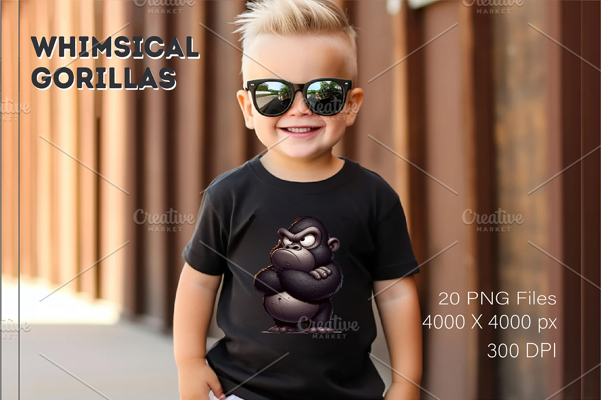 Whimsical cartoon gorillas. T-Shirt, an Animal Illustration by KENO Mascots (Photo 7 of 8)